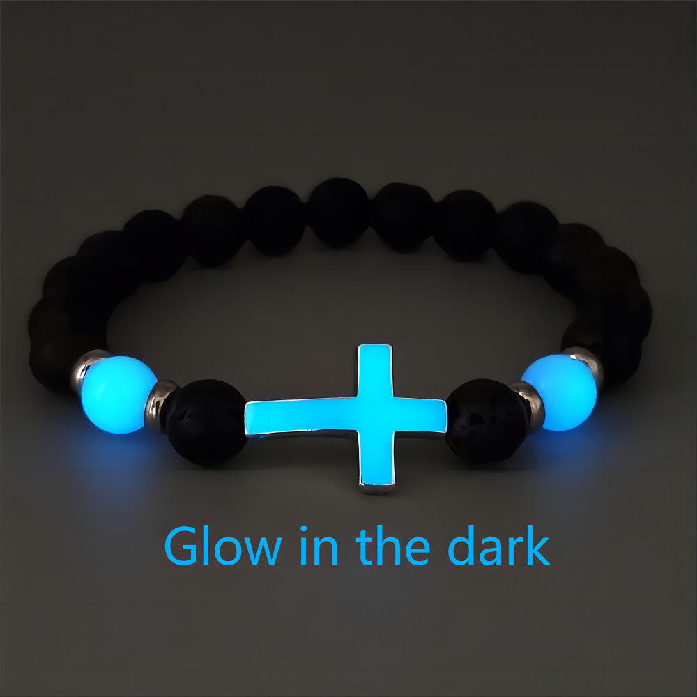 Volcanic Rock Luminous Glow Cross Bead Bracelet for Men and Woman