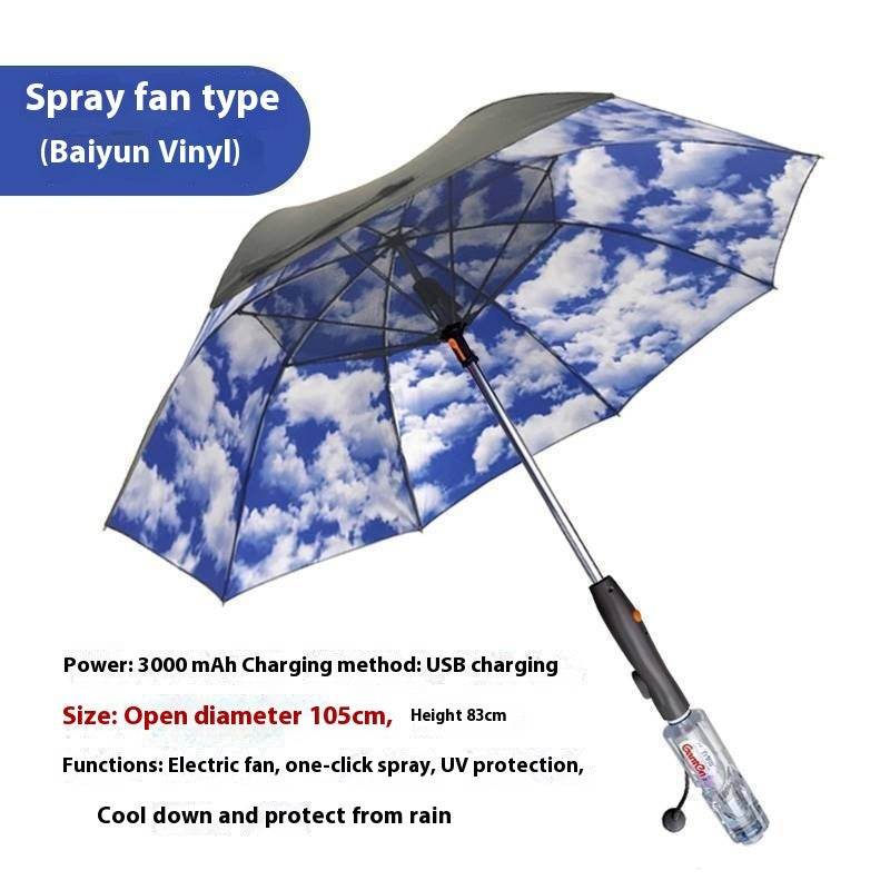 Cooling Spray Sun Umbrella With built in Fan And Water Sprinkler