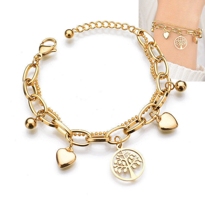 Ladies Golden Tree Of Life Double Bracelet