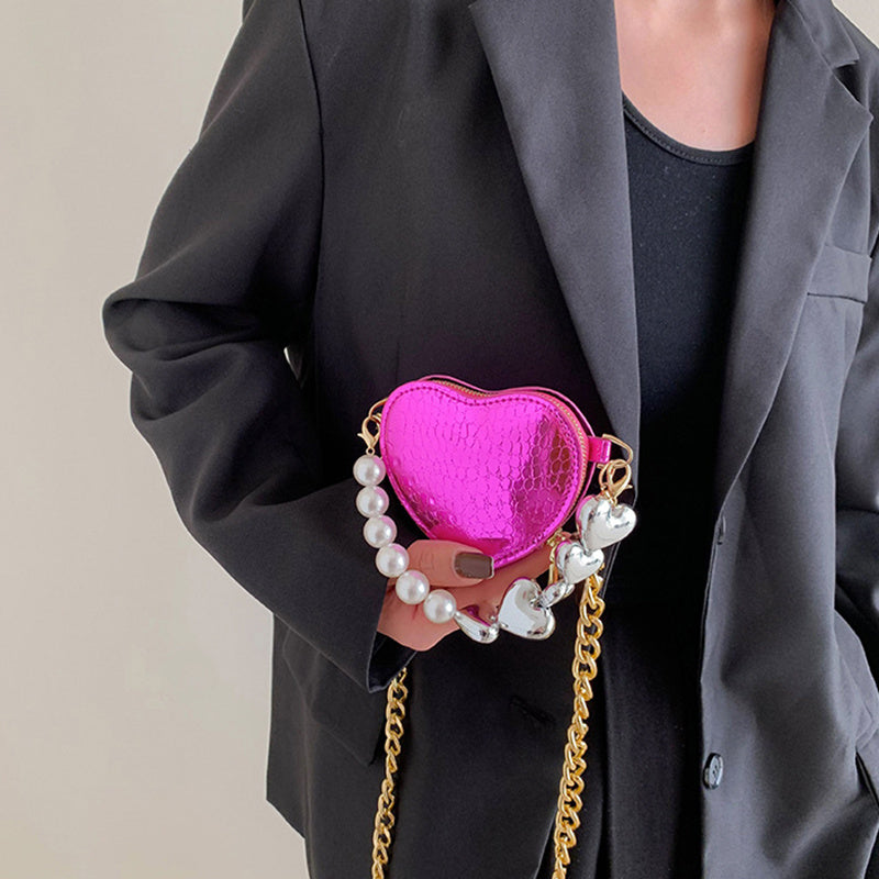 Mini Heart and Pearls Purse | Fashion Chain Heart Purse