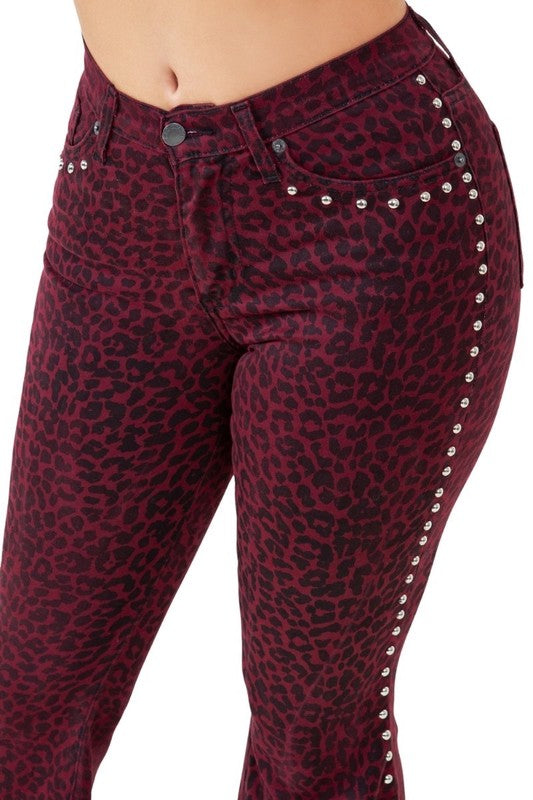 Leopard Pattern Bell Bottom with Studs