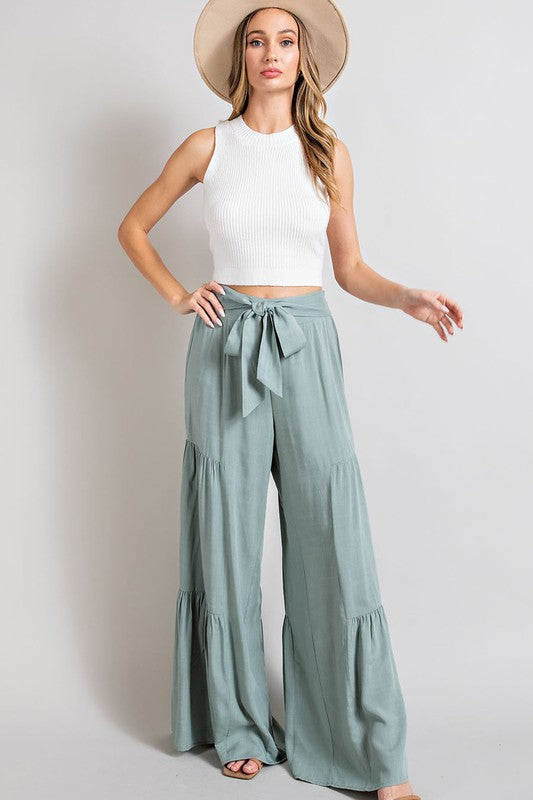 Casual Tiered Wide Leg Pants