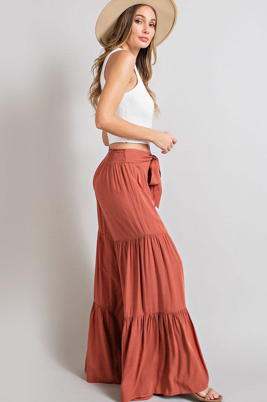 Casual Tiered Wide Leg Pants