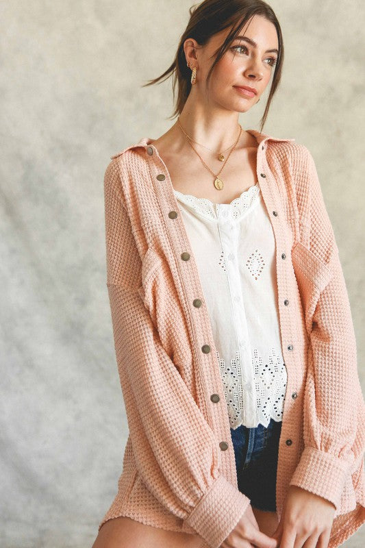 Soft Thermal Knit Shacket Style Top