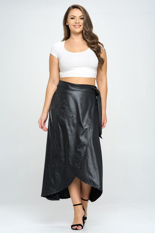 Plus Size Faux Leather Maxi Fashion Wrap Skirt