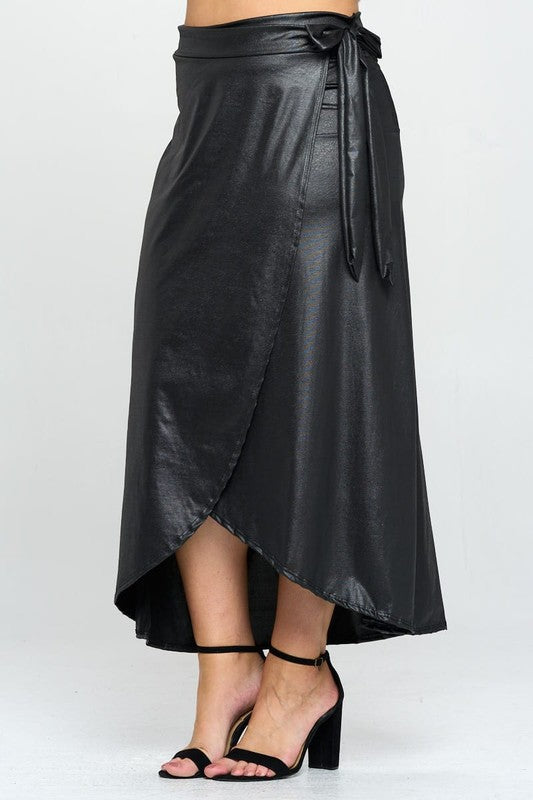 Plus Size Faux Leather Maxi Fashion Wrap Skirt