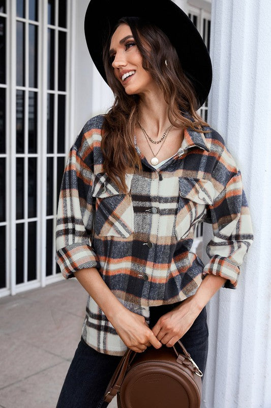 Plaid Print Pocketed Shirt for women