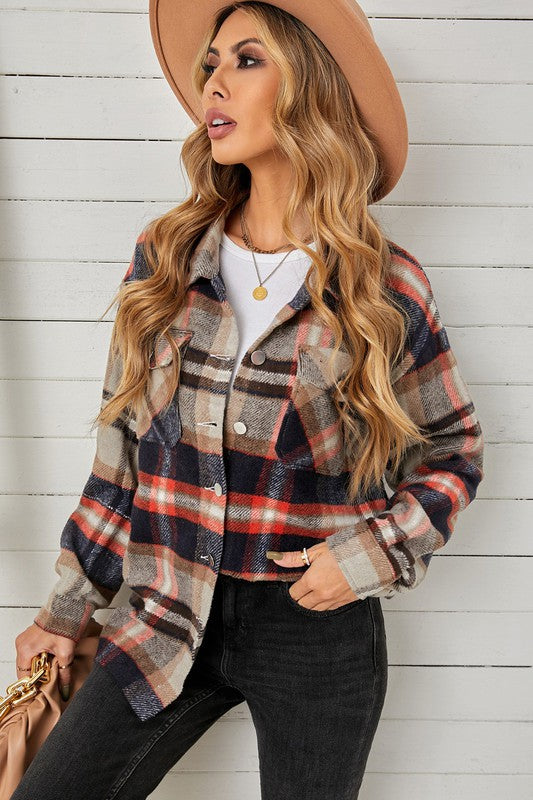 Plaid Print Pocketed Shirt for women