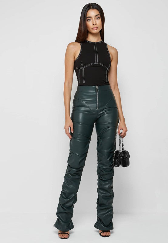 Black Fitted PU Leather Pants