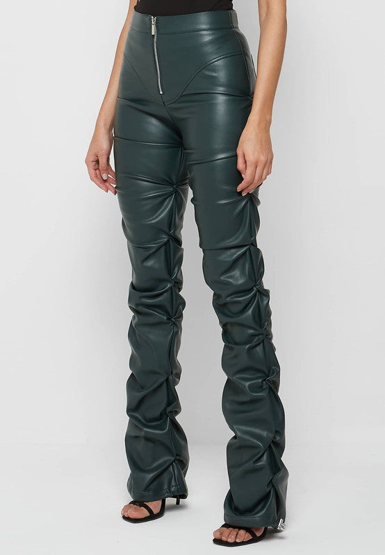 Black Fitted PU Leather Pants