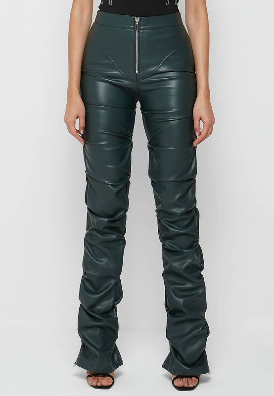 Black Fitted PU Leather Pants