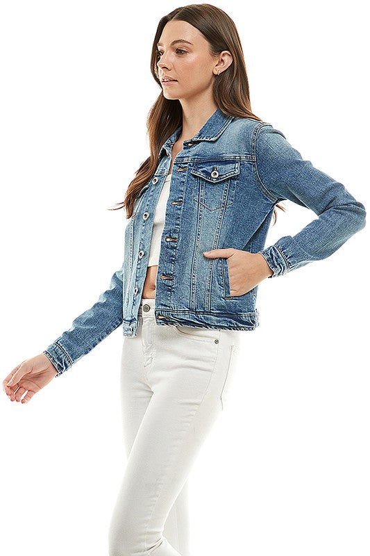 Denim Jacket | Spandex  Ladies  Casual Jean Jacket