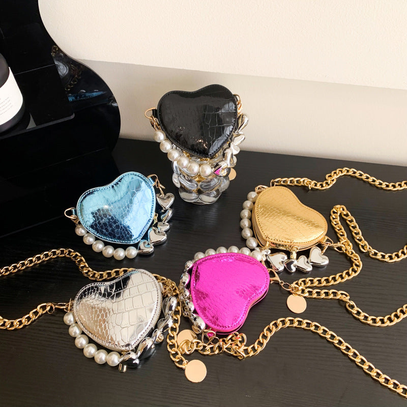 Mini Heart and Pearls Purse | Fashion Chain Heart Purse