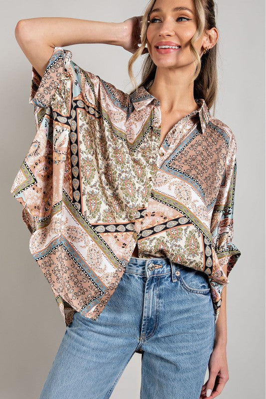 Classic Printed Half Sleeve Blouse Top