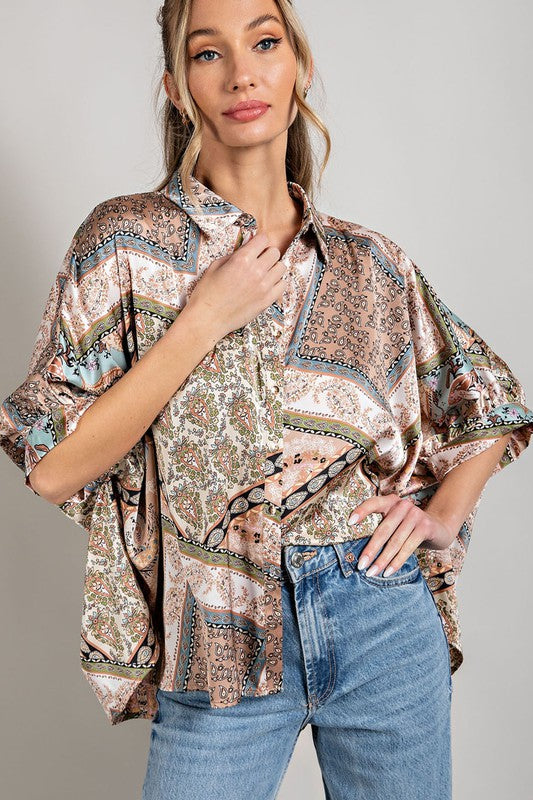 Classic Printed Half Sleeve Blouse Top