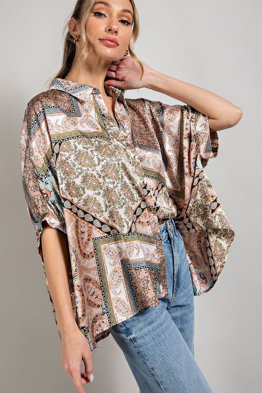 Classic Printed Half Sleeve Blouse Top