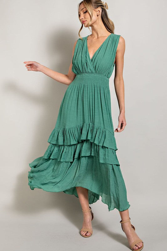 V-Neck Ruffle Maxi Dress