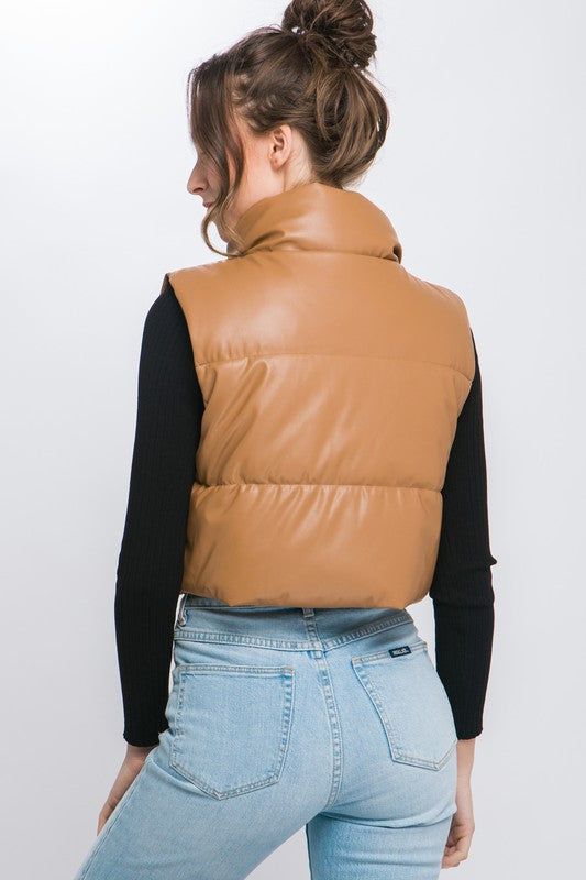 PU Faux Leather Puffer | Short Bomer Jacket