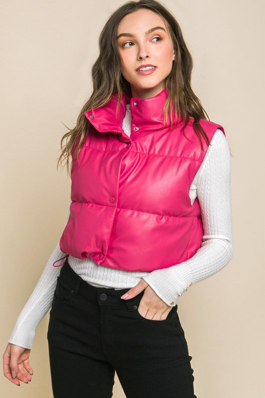 PU Faux Leather Puffer | Short Bomer Jacket