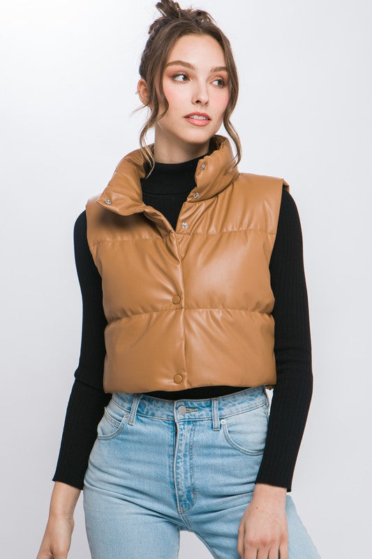 PU Faux Leather Puffer | Short Bomer Jacket