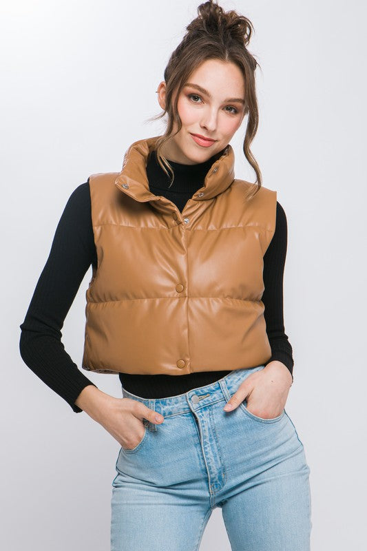 PU Faux Leather Puffer | Short Bomer Jacket