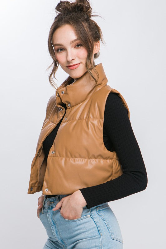 PU Faux Leather Puffer | Short Bomer Jacket