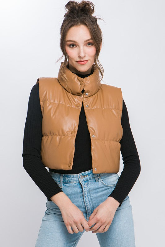 PU Faux Leather Puffer | Short Bomer Jacket