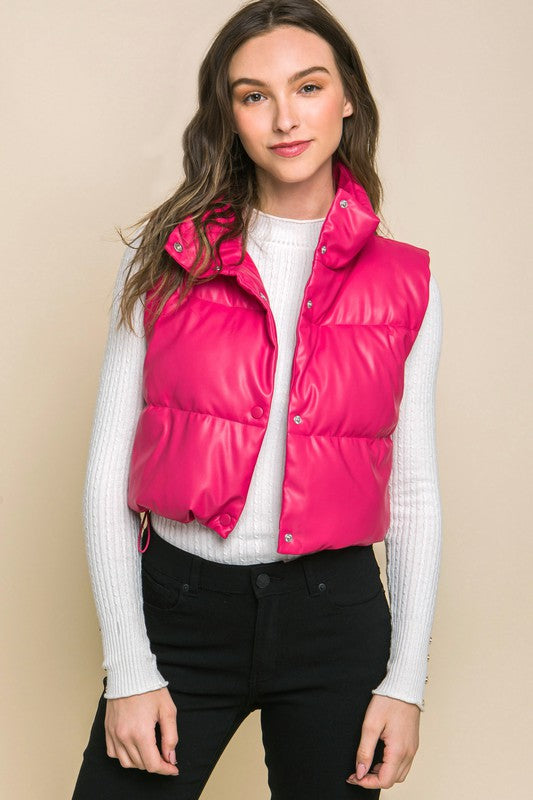 PU Faux Leather Puffer | Short Bomer Jacket