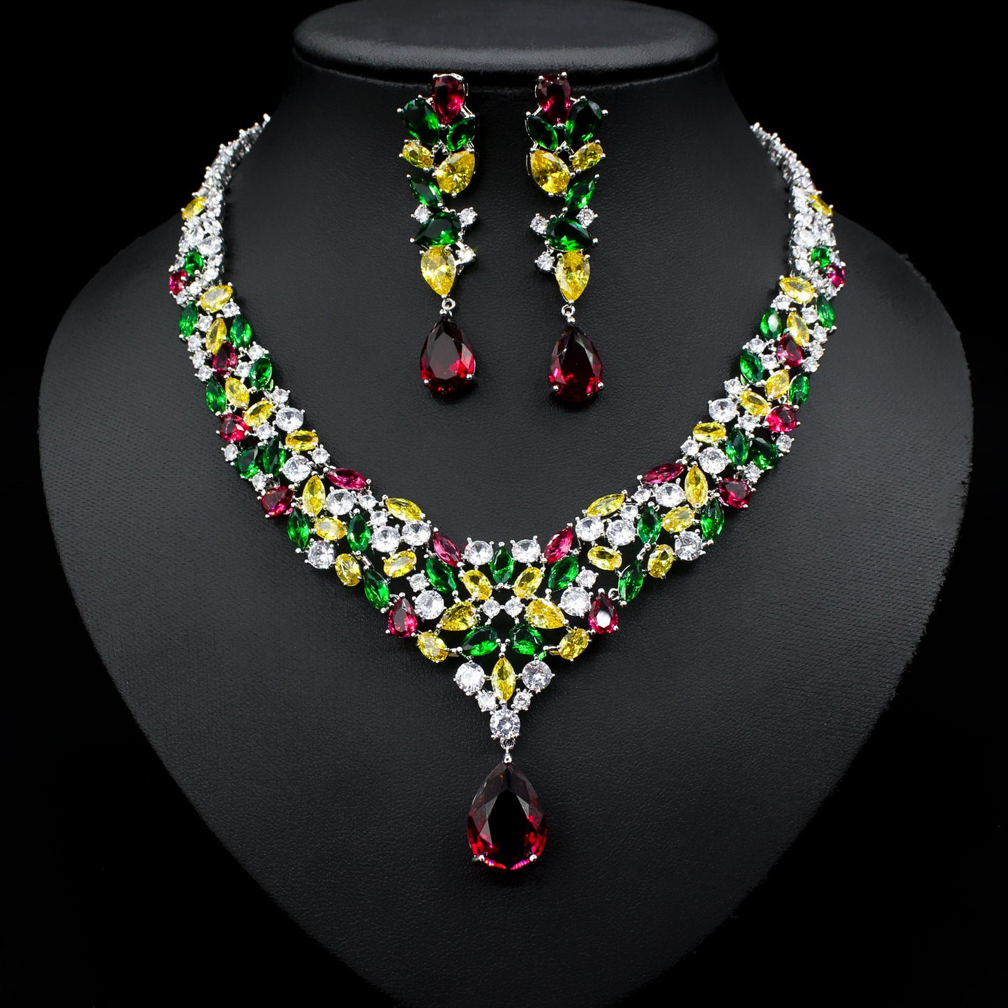 Bridal Zircon Necklace Two-piece Earrings Set