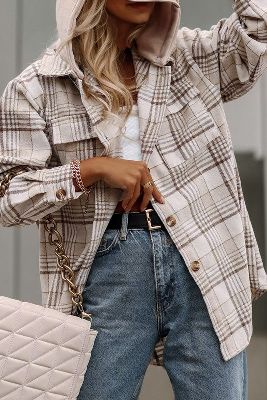 Plaid Button Up with Removable hoodie