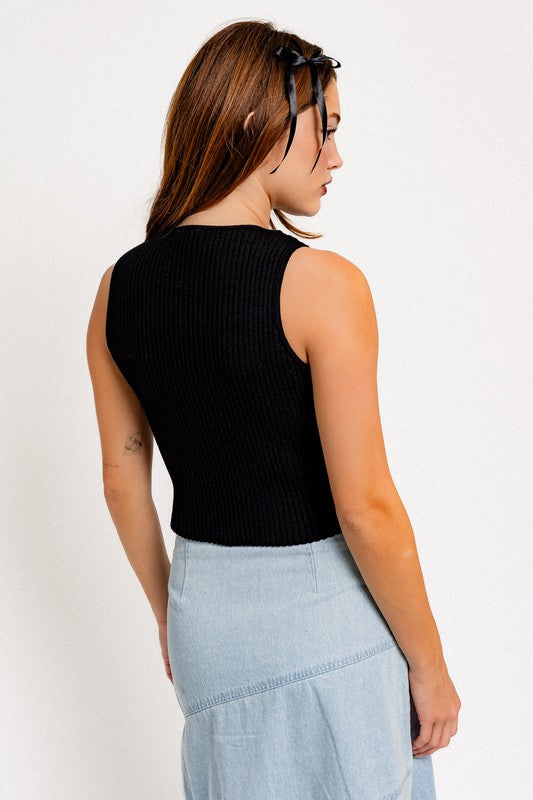 Satin Sleeveless Sweater | Top with Bow Detail