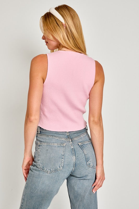 Satin Sleeveless Sweater | Top with Bow Detail