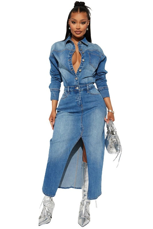 DENIM LONG MAXI DRESS | Blue Jean Dress