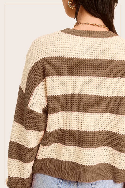 Striped Round Neck Loose Fit Fashion Sweater in  Assorted Colors