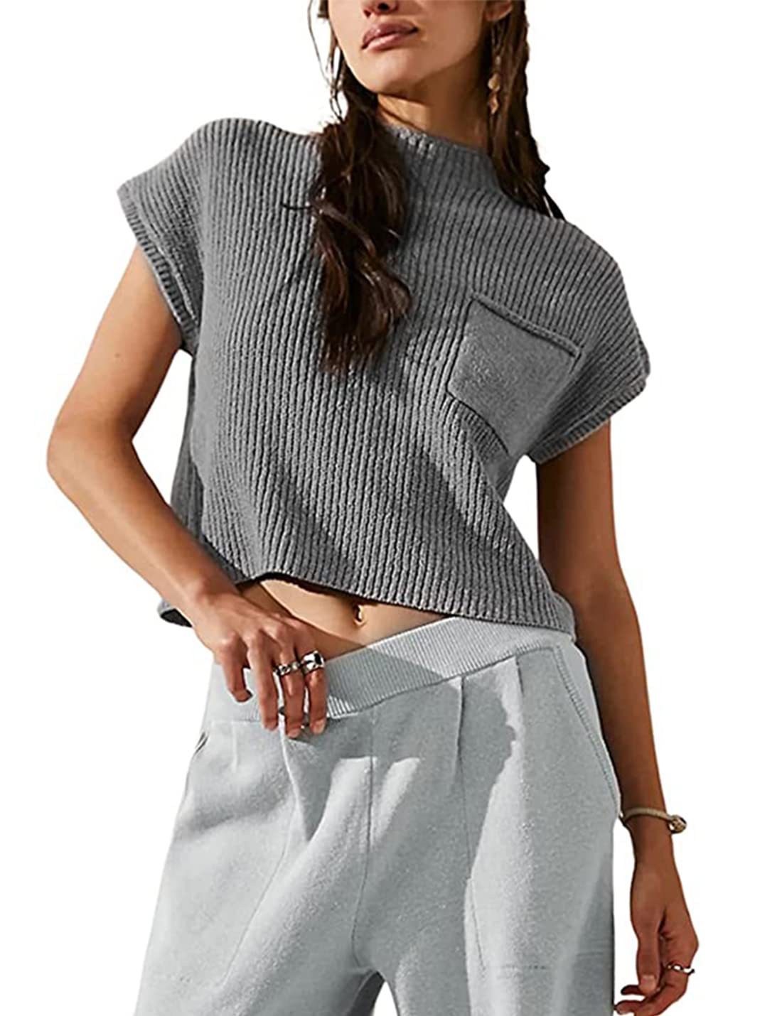 Women's Knitted Sleeveless Casual Rib Pullover