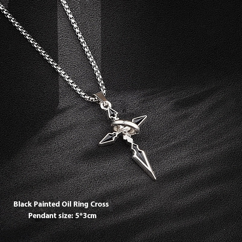 Circle Black Cross Necklace for Boys