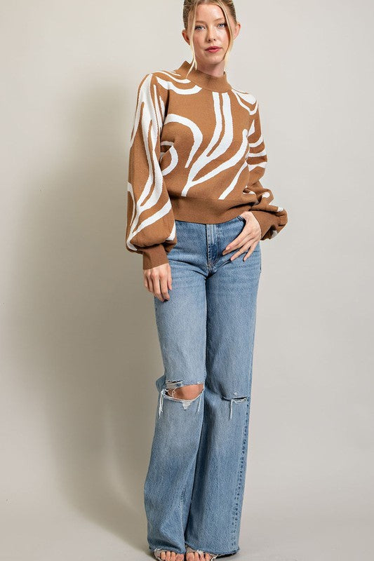 Casual Mock Neck Printed Sweater