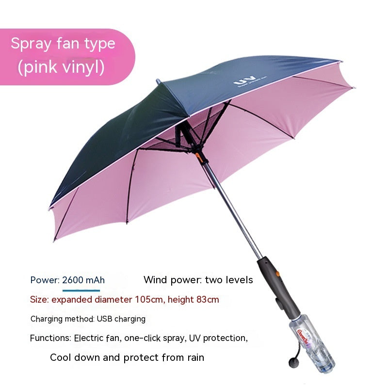 Cooling Spray Sun Umbrella With built in Fan And Water Sprinkler