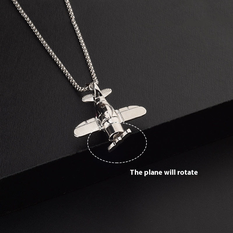 Long Propeller Plane Titanium Steel Necklace