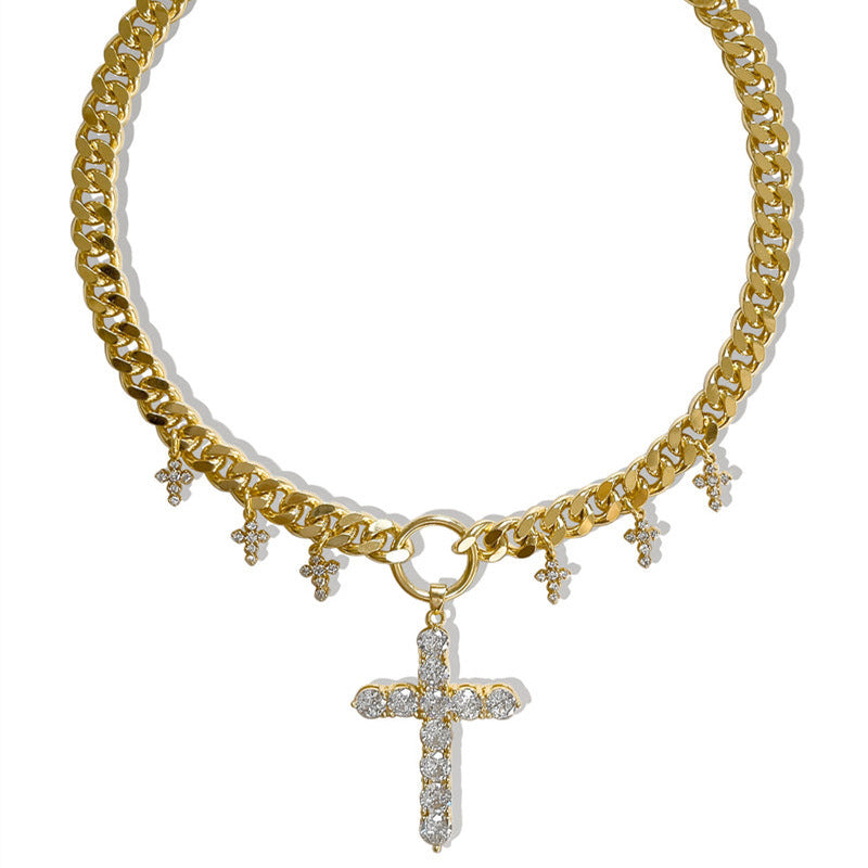 Vintage Diamond Cross Starry Necklace