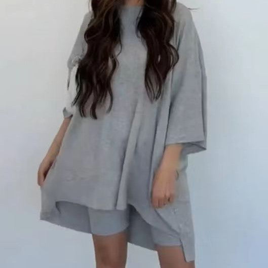 Fashion Solid Color Loose Oversized Shirt with matching Shorts