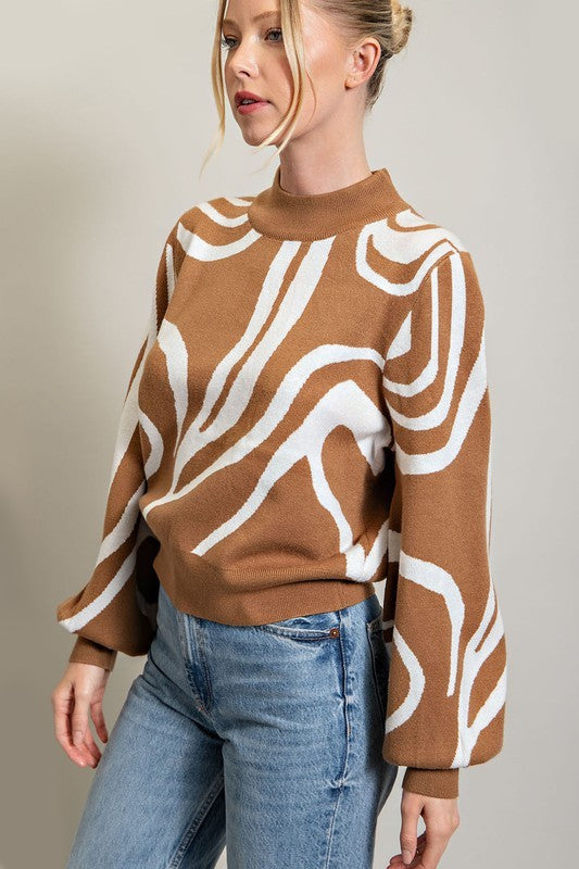 Casual Mock Neck Printed Sweater