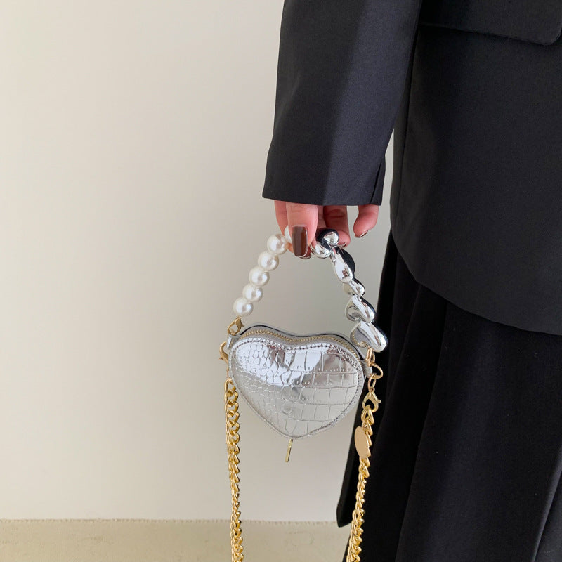 Mini Heart and Pearls Purse | Fashion Chain Heart Purse