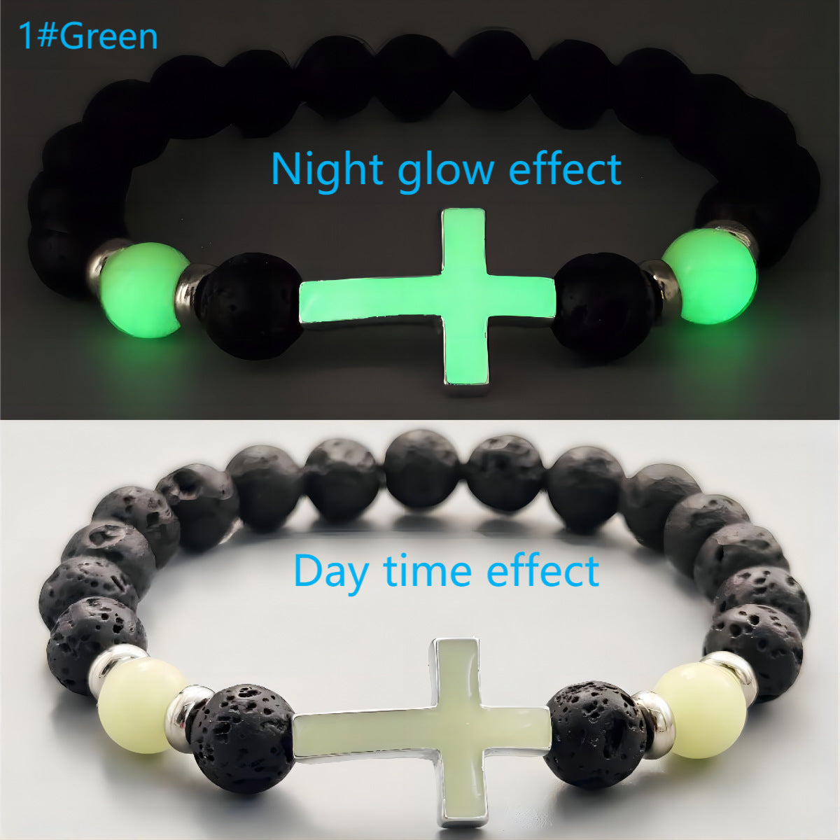 Volcanic Rock Luminous Glow Cross Bead Bracelet for Men and Woman