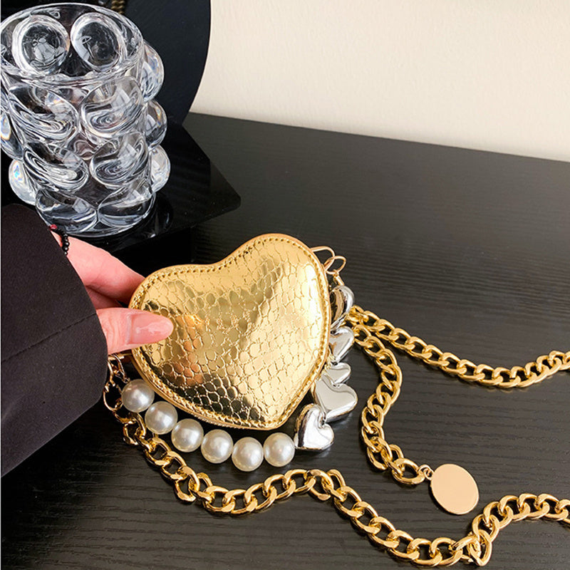 Mini Heart and Pearls Purse | Fashion Chain Heart Purse