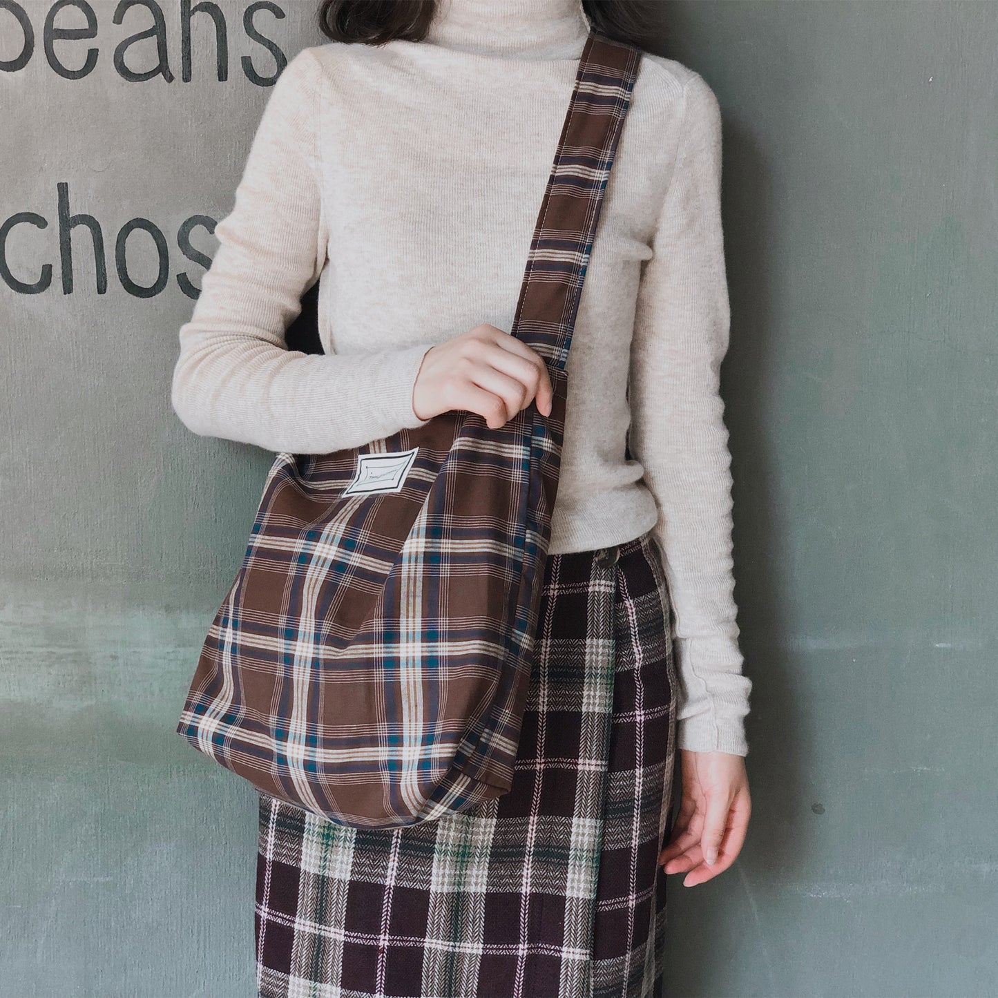 Brown Plaid Tote Bag | Plaid Shoulder Bag | Shoulder Prep Style Bag | Prep School Bag