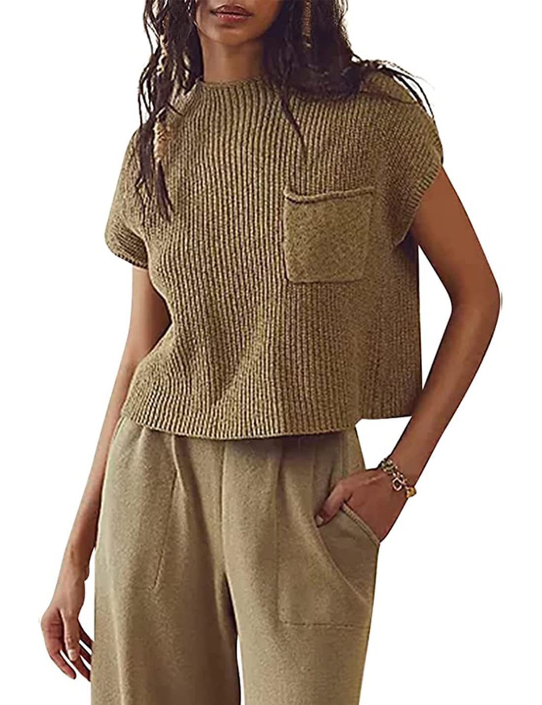 Women's Knitted Sleeveless Casual Rib Pullover