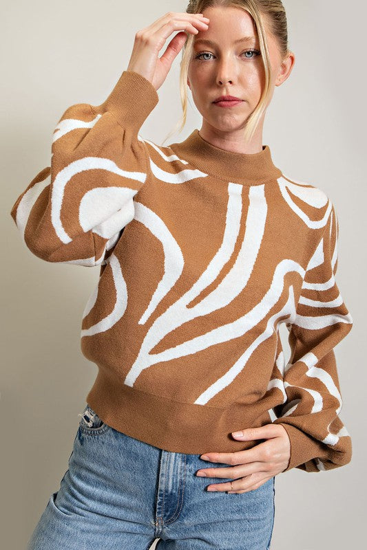 Casual Mock Neck Printed Sweater