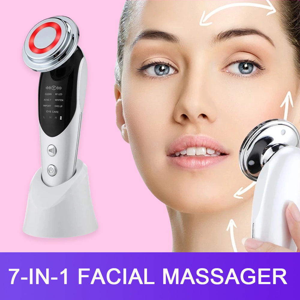 7-in-1 Facial Massager EMS Micro-current Color Light Vibration LED Beauty Purifying Introducer Skin Care Beauty Device