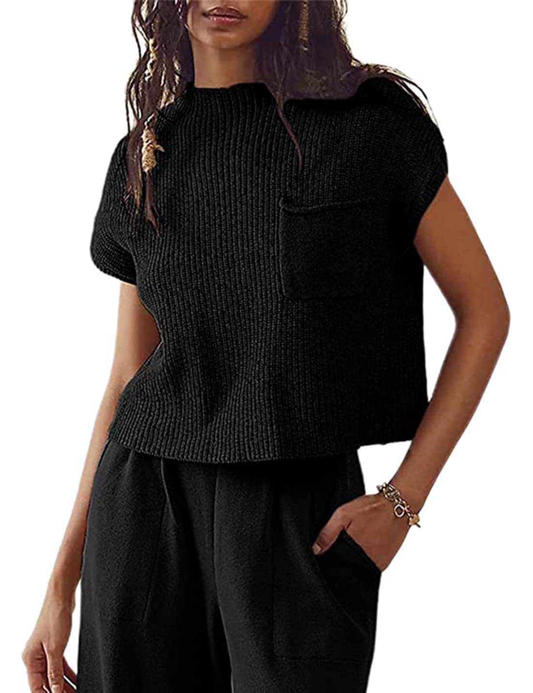 Women's Knitted Sleeveless Casual Rib Pullover